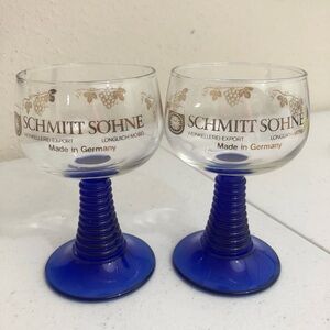 2 Luminarc SCHMITT SOHNE W.Germany WINE GLASS Ribbed COBALT BLUE  4 1/2"